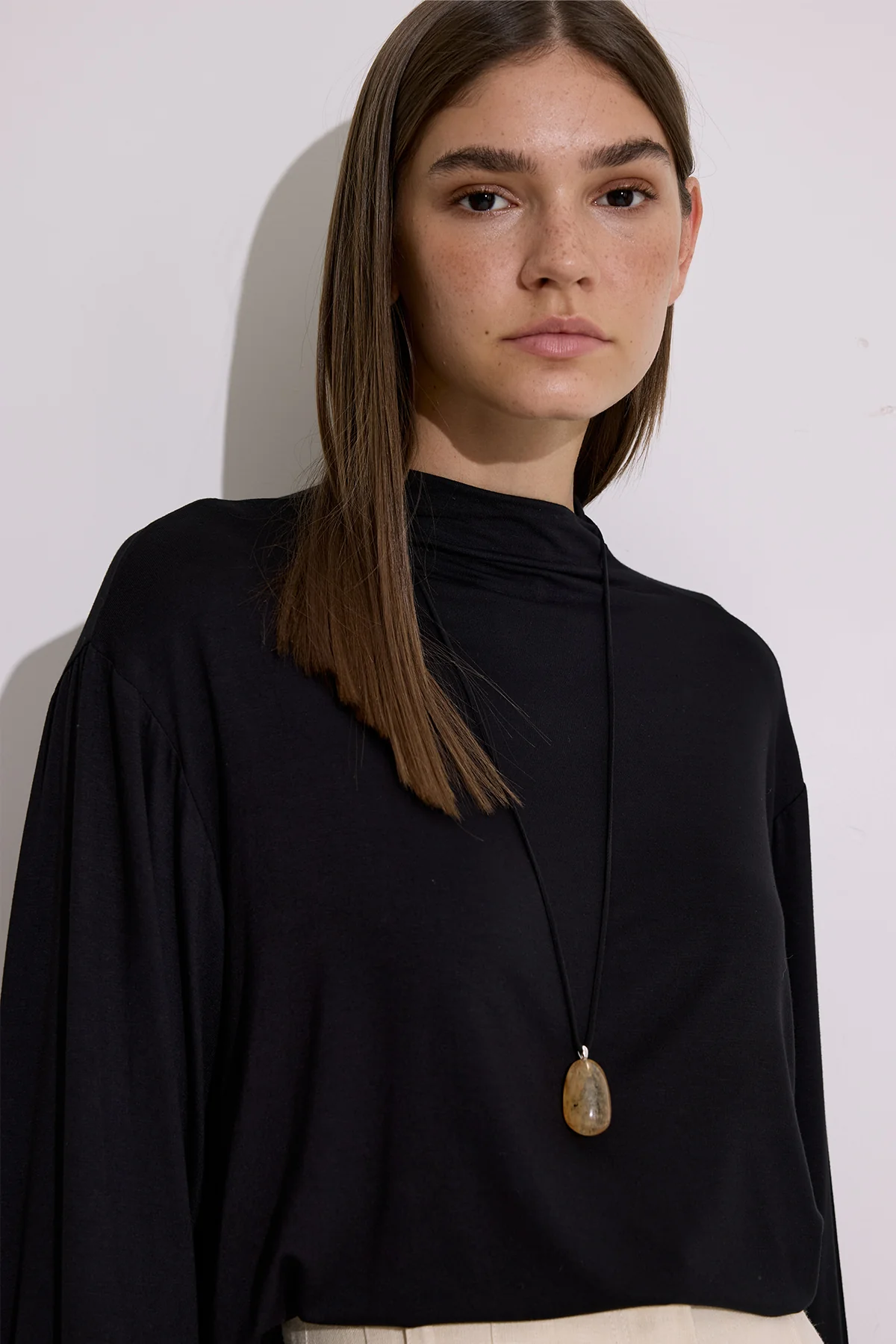 Draped Long-Sleeve Blouse Black - Image 7