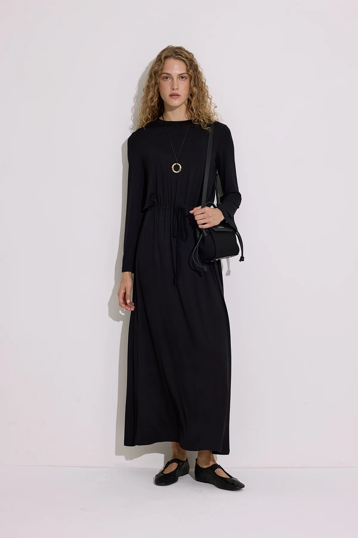 Draped Long Sleeve Dress Black - Image 2
