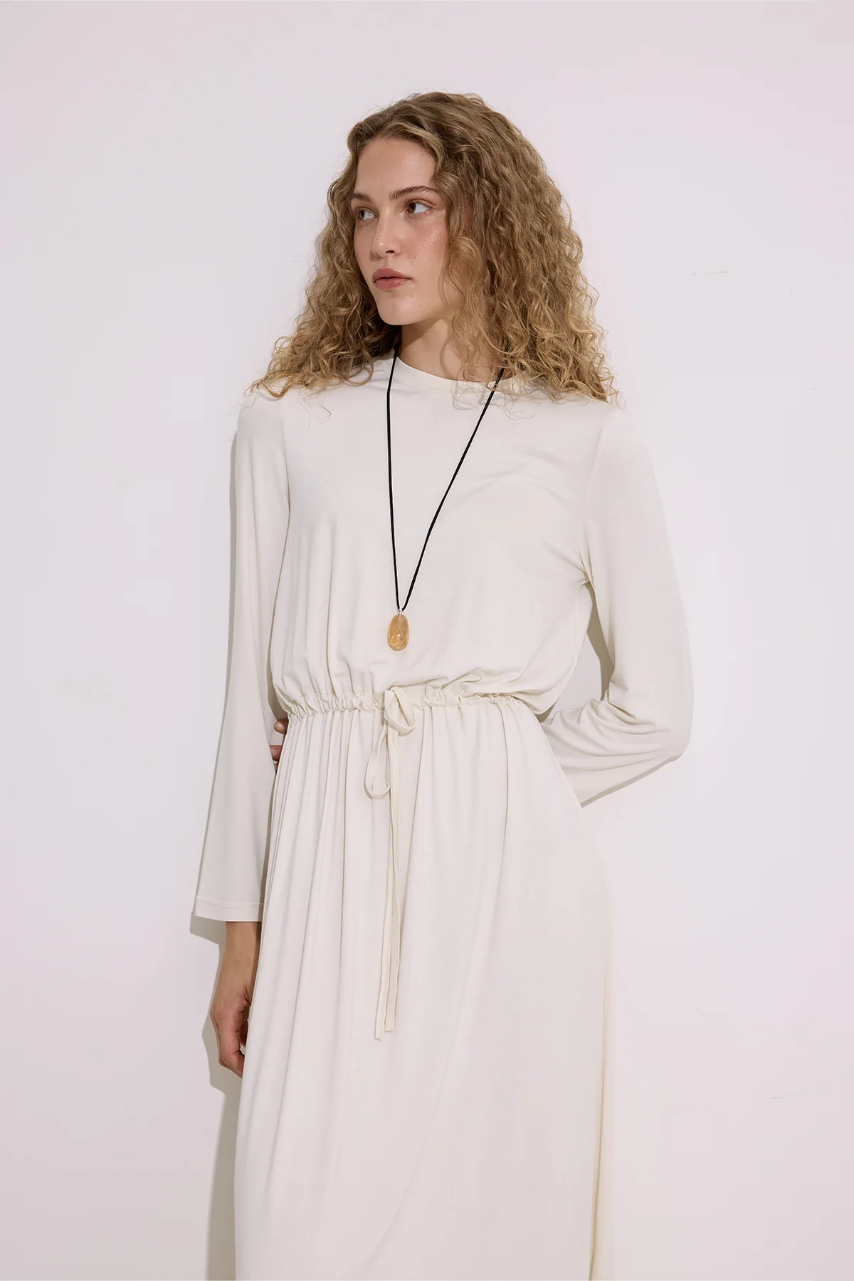 Draped Long Sleeve Dress Pearl - Image 6