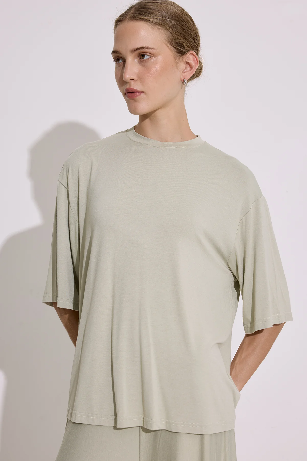 Draped Short Sleeve Blouse Pastel Green - Image 2