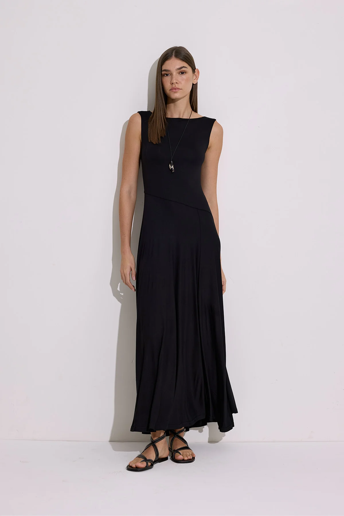 Draped Sleeveless Dress Black - Image 2