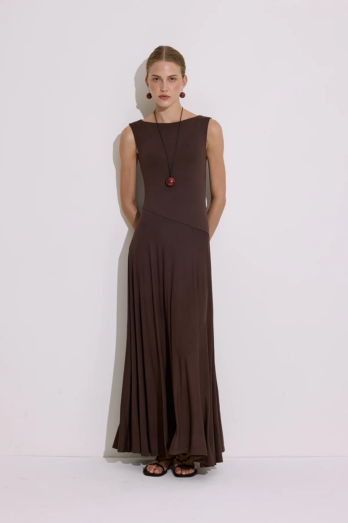 Draped Sleeveless Dress Brown - Image 5