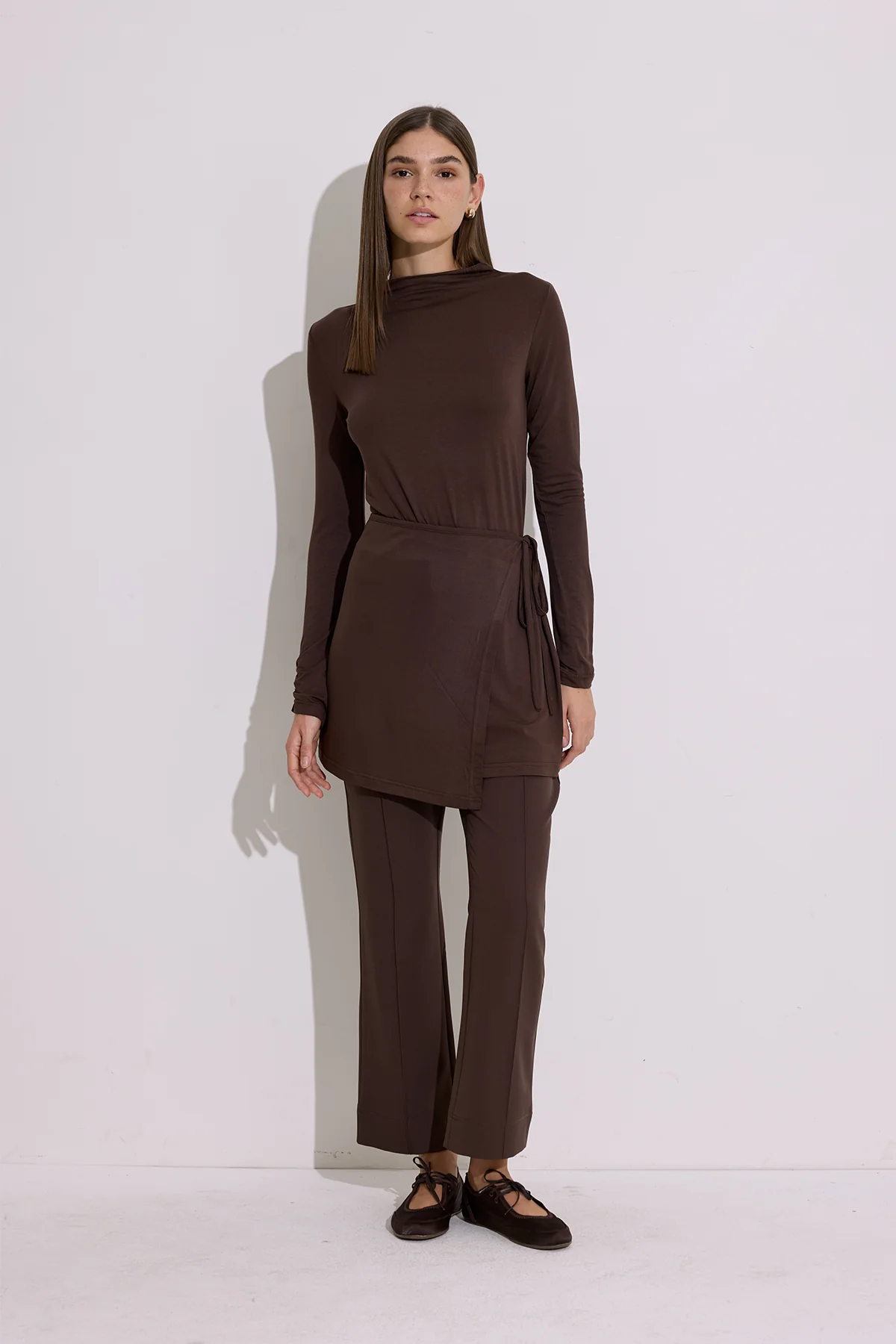 Draped Tie Detail Blouse Brown