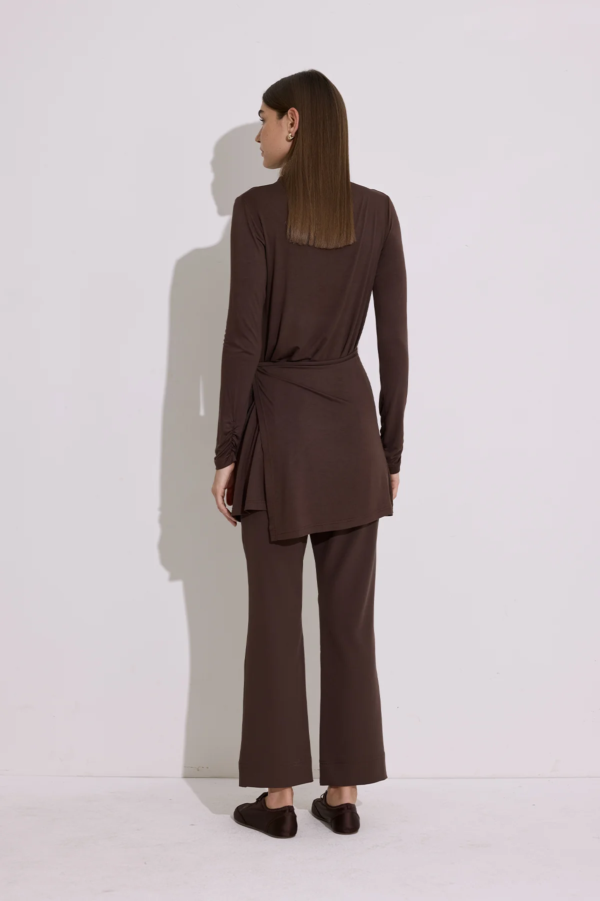 Draped Tie Detail Blouse Brown - Image 5