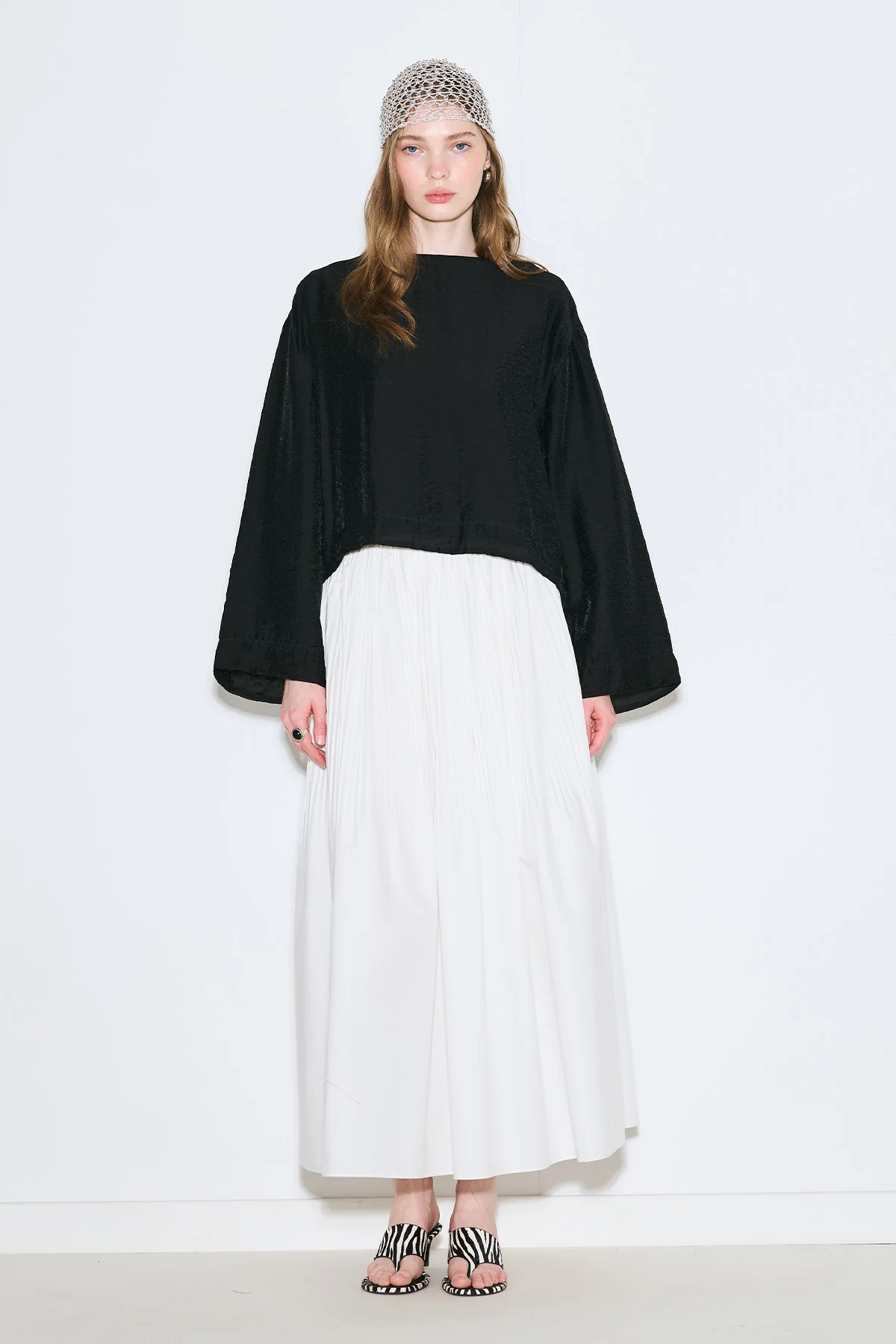 Draped Wide Sleeve Blouse Black - Image 2