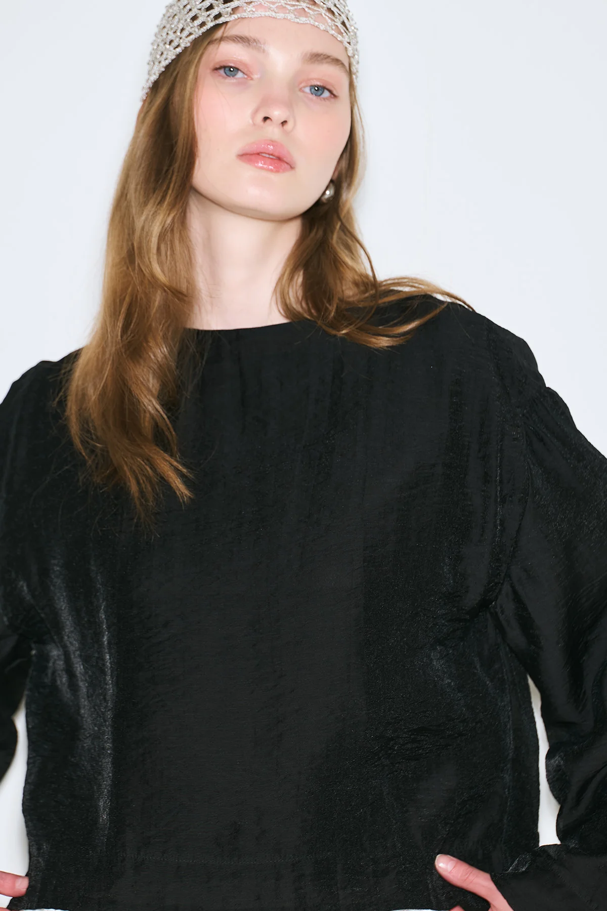 Draped Wide Sleeve Blouse Black - Image 3