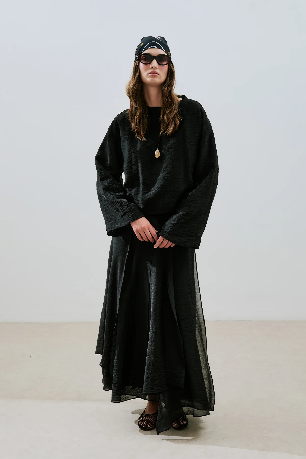 Draped Wide Sleeve Blouse Black - Image 8