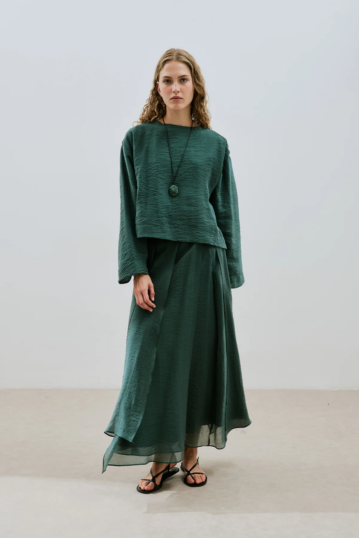 Draped Wide Sleeve Blouse Green