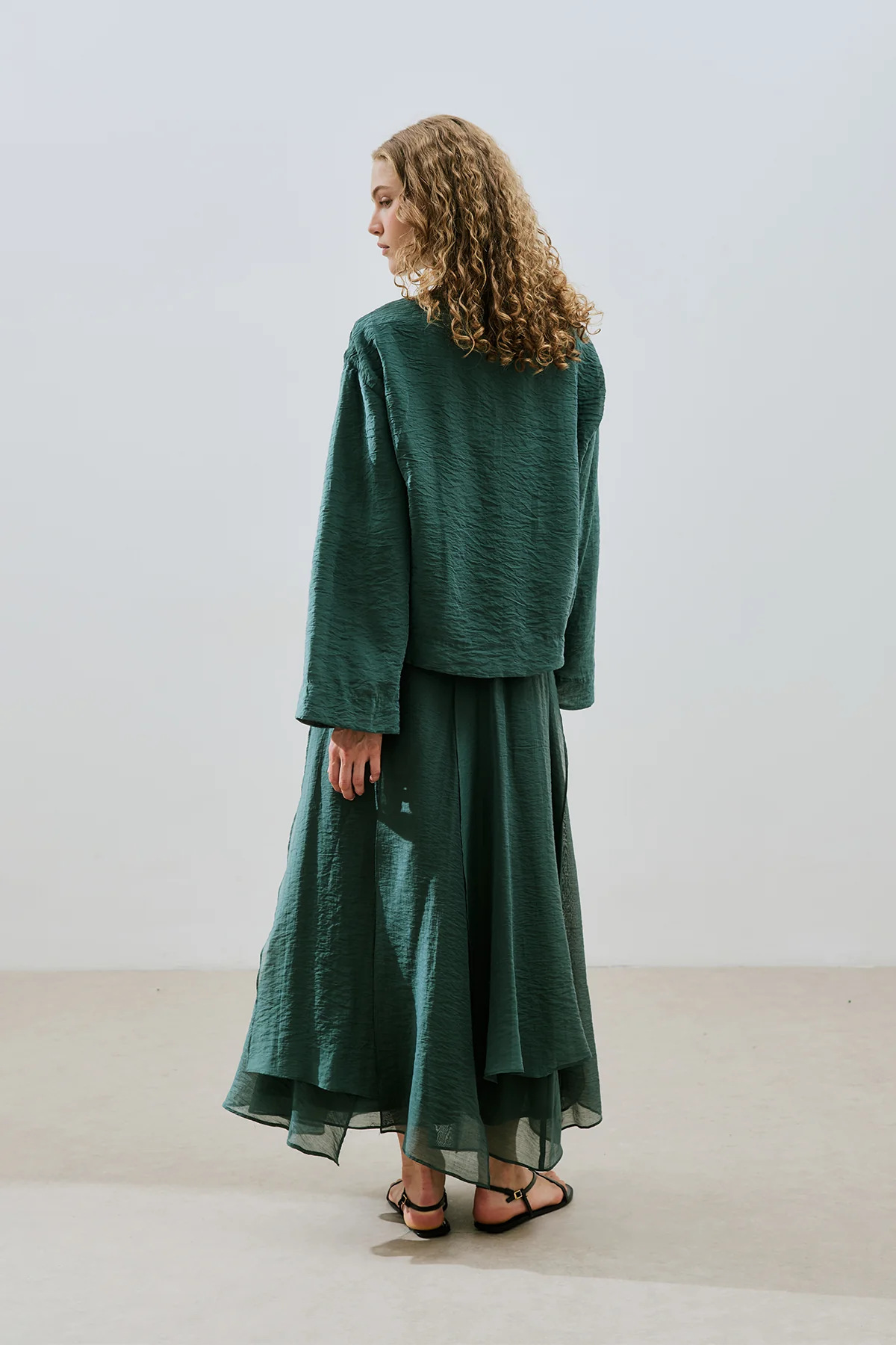Draped Wide Sleeve Blouse Green - Image 6