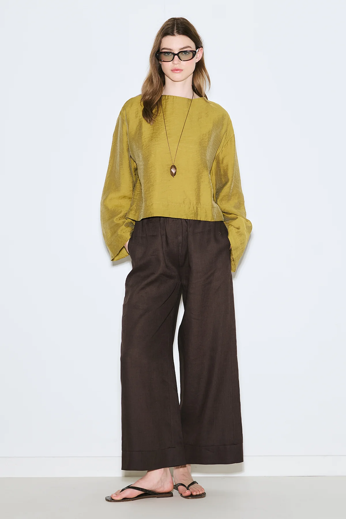 Draped Wide Sleeve Blouse Yellow - Image 3