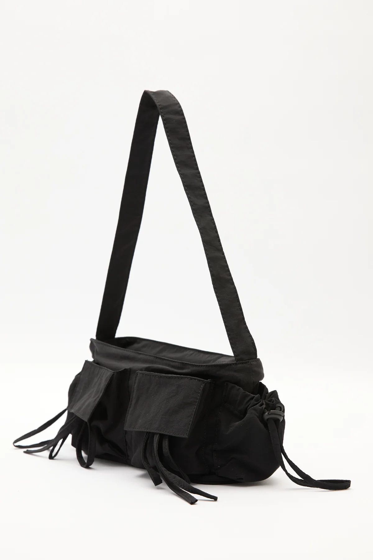 Drawstring Bag With Pockets Black - Image 6