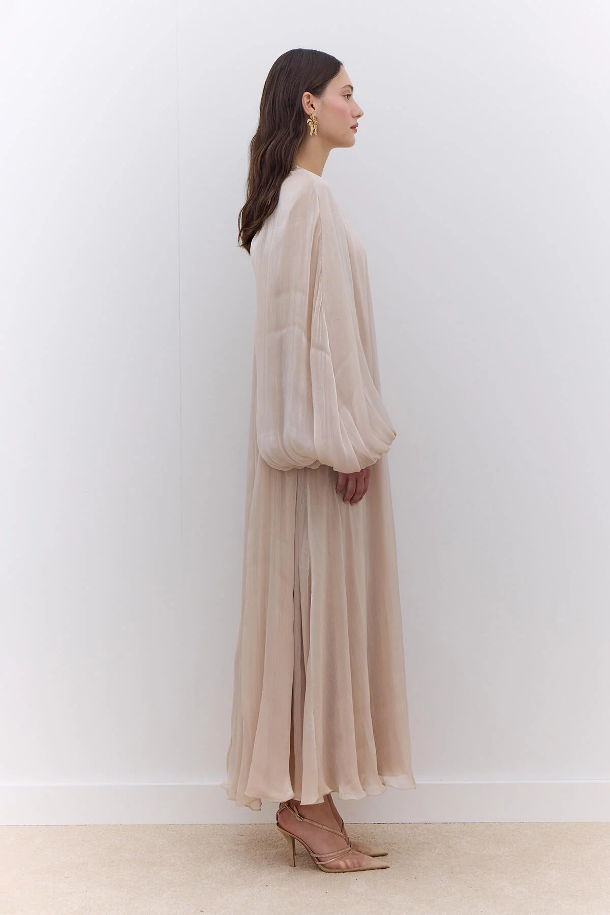 Dress With Wide Sleeve Detail Beige - Image 4