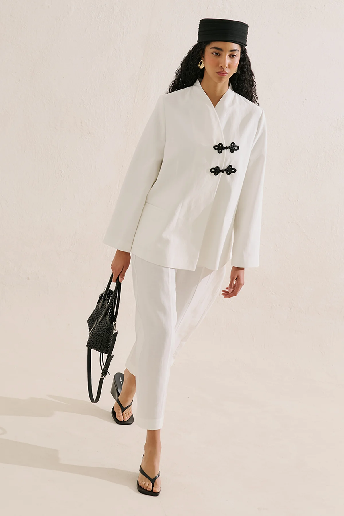 Knot Detail Wrap Blazer Ecru - Image 3