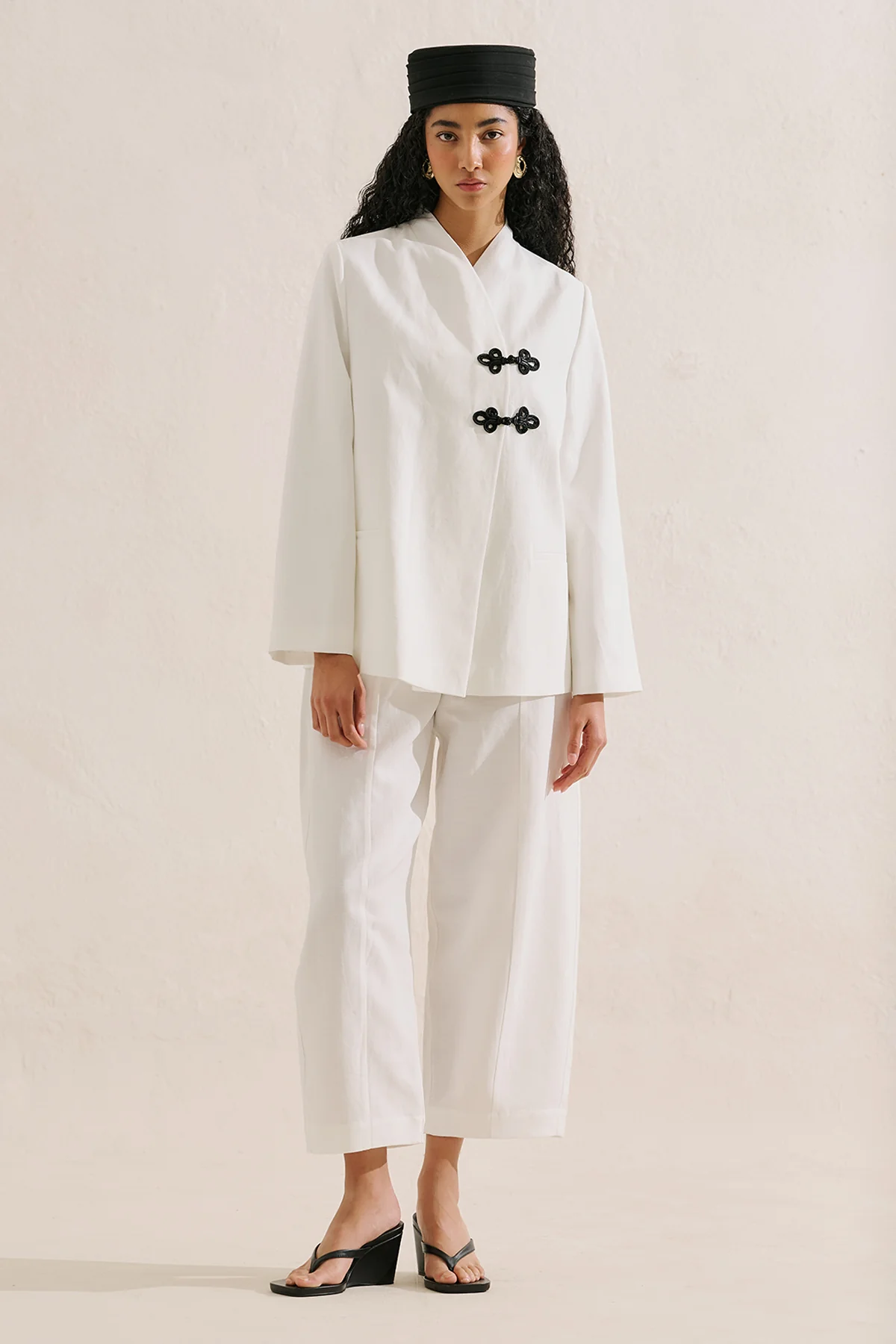Knot Detail Wrap Blazer Ecru - Image 5