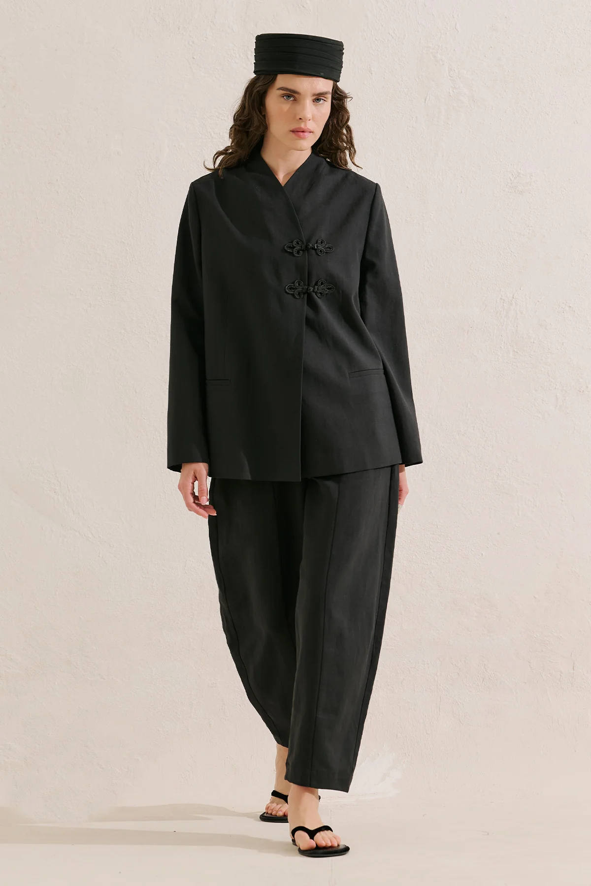 Knot Detail Wrap Blazer Black - Image 2