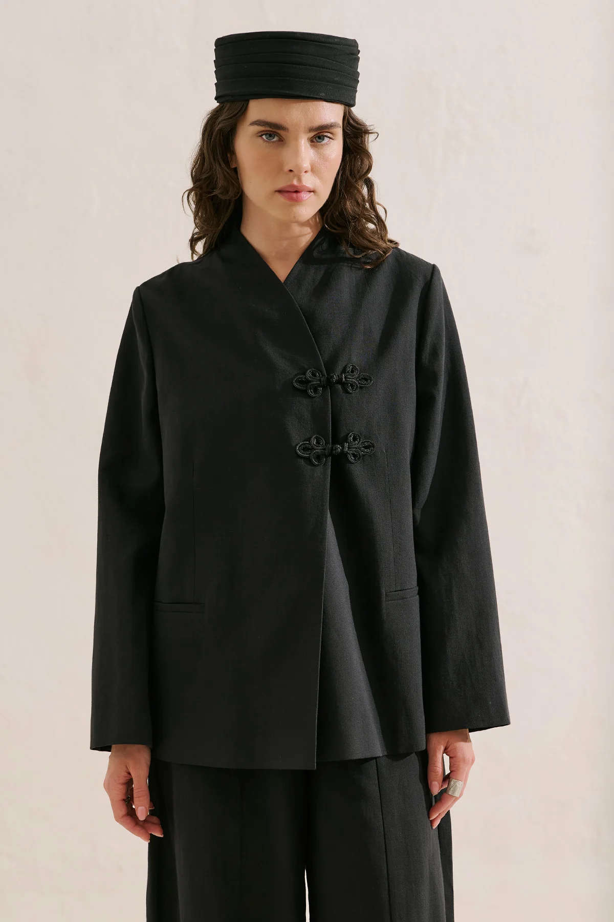 Knot Detail Wrap Blazer Black - Image 3