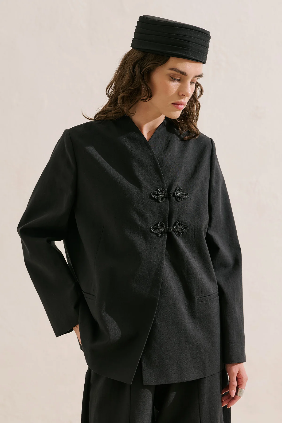 Knot Detail Wrap Blazer Black - Image 6