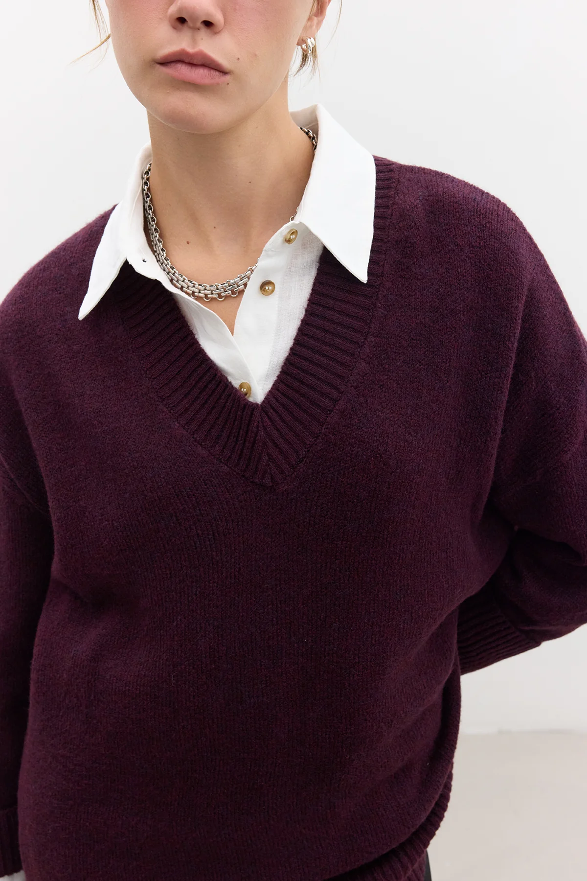 V Neck Knit Sweater Damson - Image 6