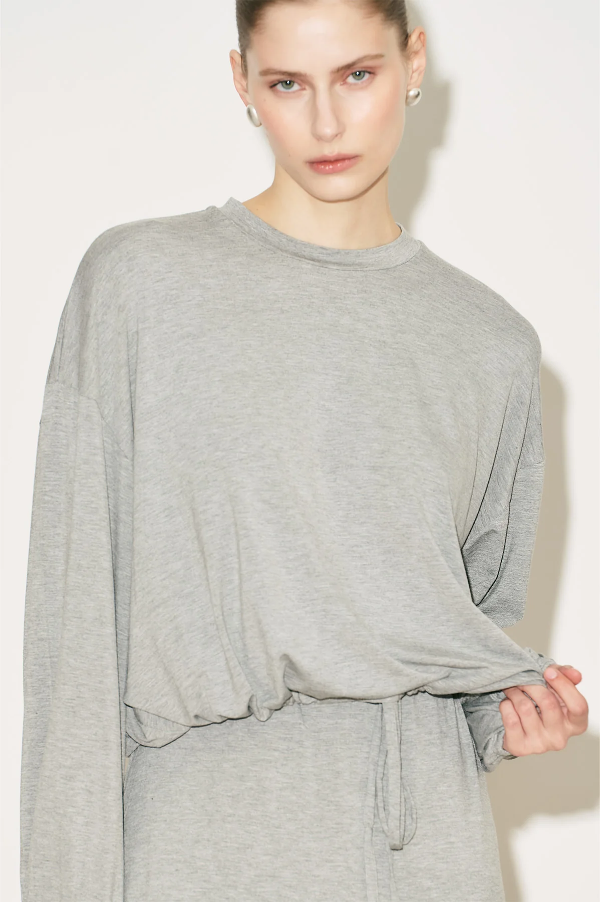 Easy Adjustable Balloon Sleeve Blouse Grey Melange - Image 13