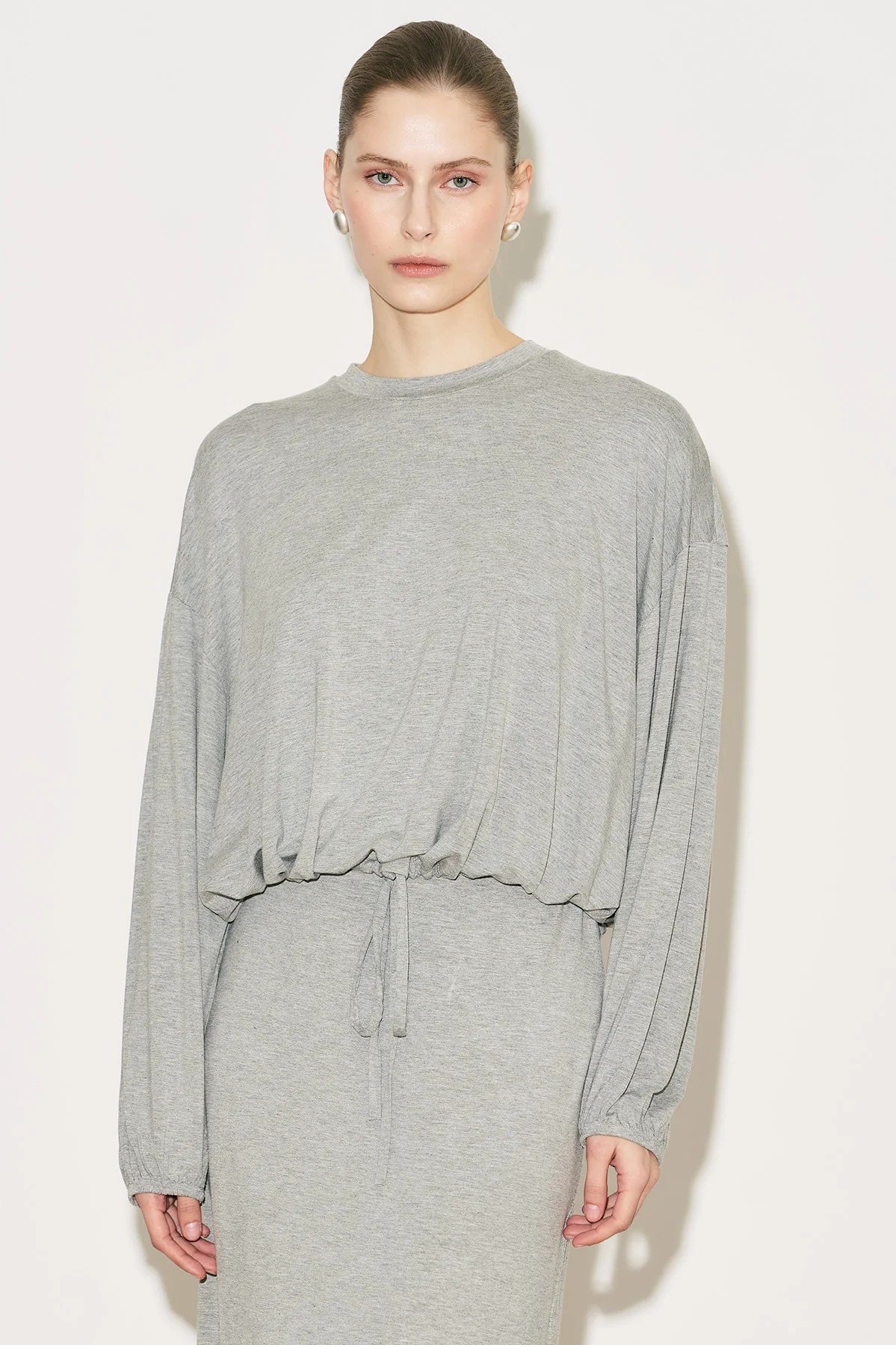 Easy Adjustable Balloon Sleeve Blouse Grey Melange - Image 2