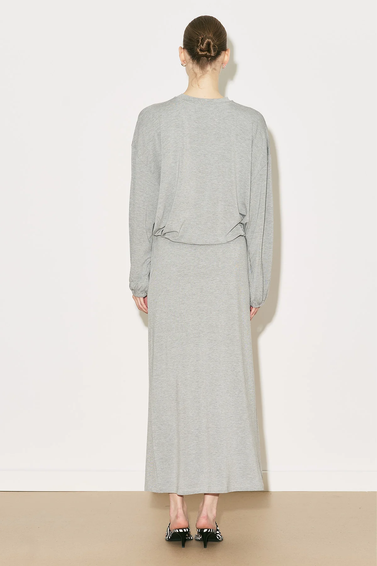 Easy Adjustable Balloon Sleeve Blouse Grey Melange - Image 20