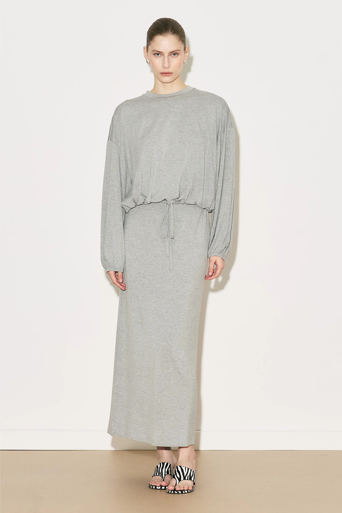 Easy Adjustable Balloon Sleeve Blouse Grey Melange - Image 4