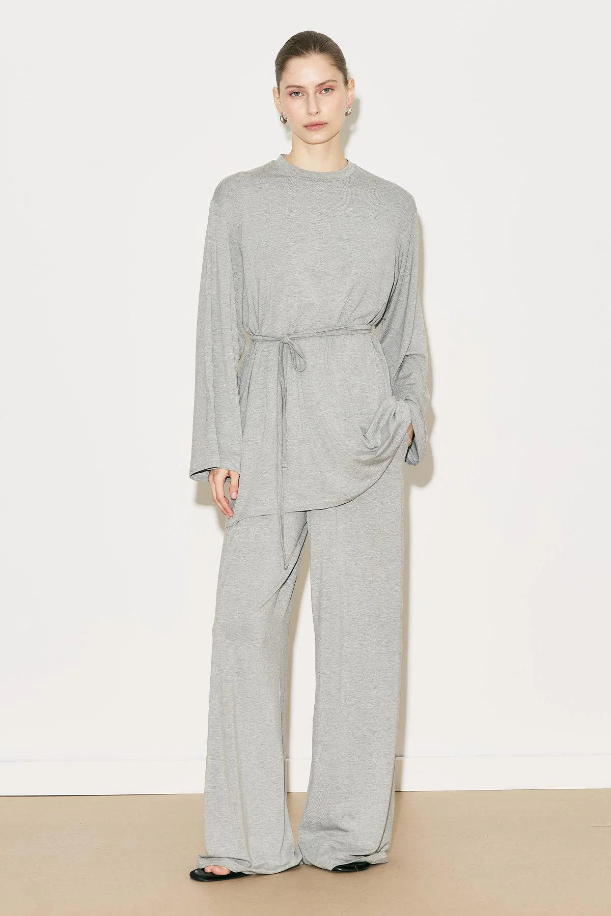 Easy Belted Relaxed Blouse Grey Melange - Image 3