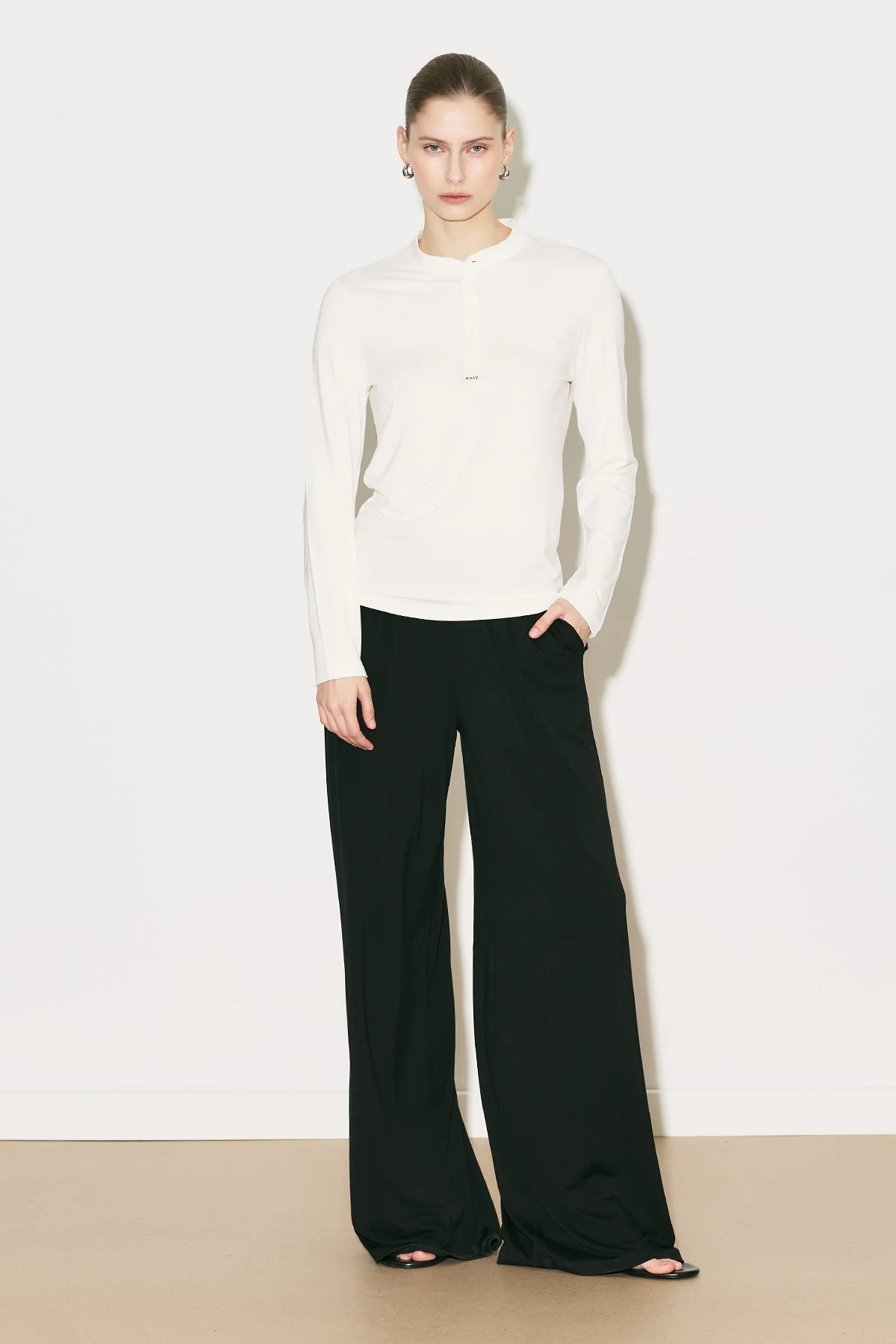 Easy Buttoned Long Sleeve Blouse Ecru - Image 2