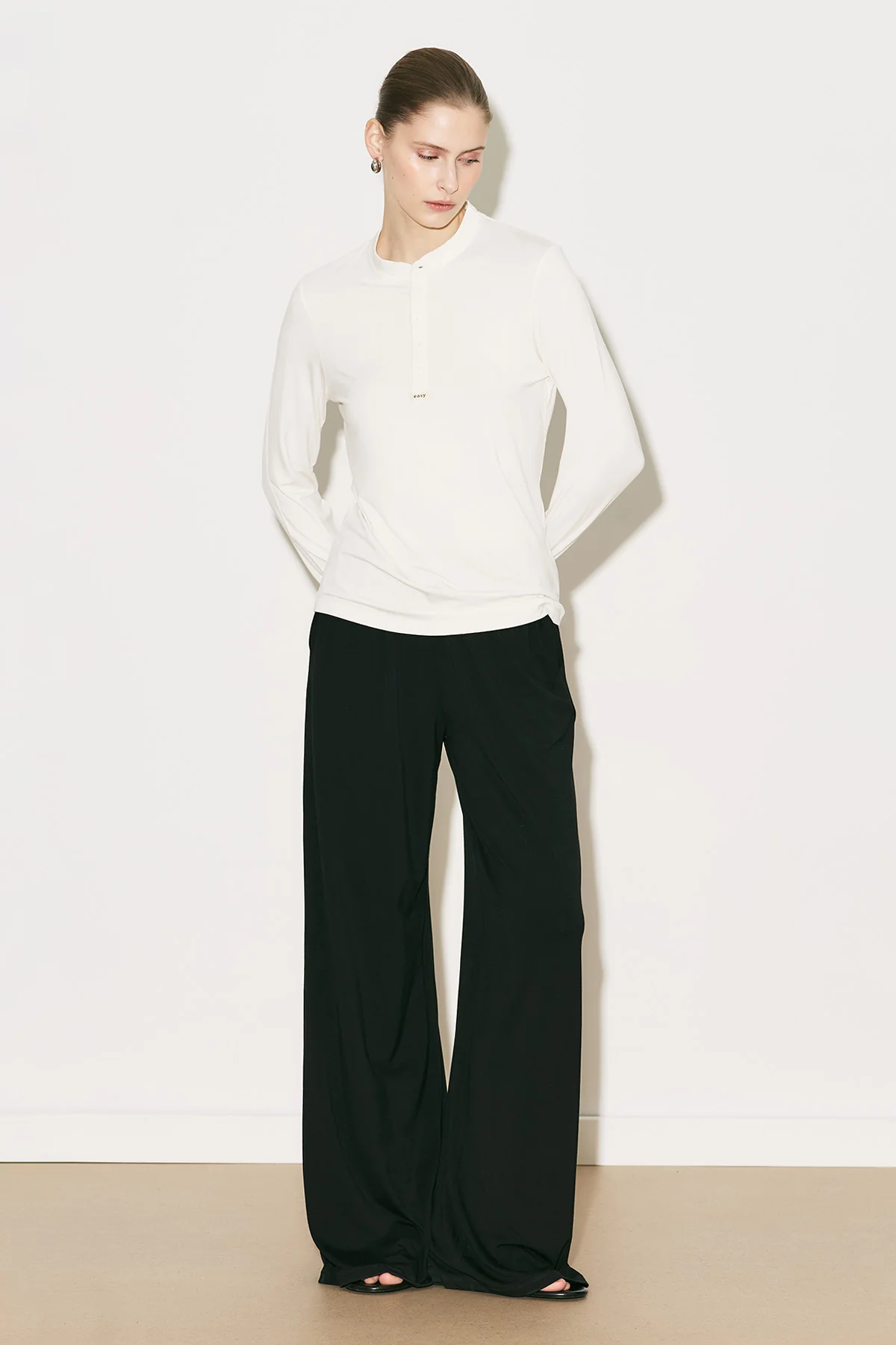 Easy Buttoned Long Sleeve Blouse Ecru - Image 8