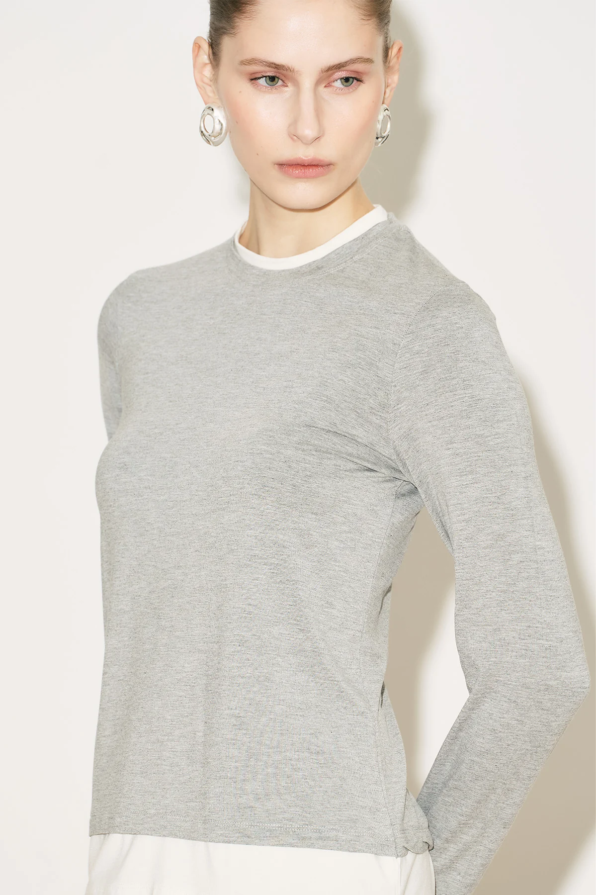 Easy Contrast Long Sleeve Blouse Grey Melange - Image 12