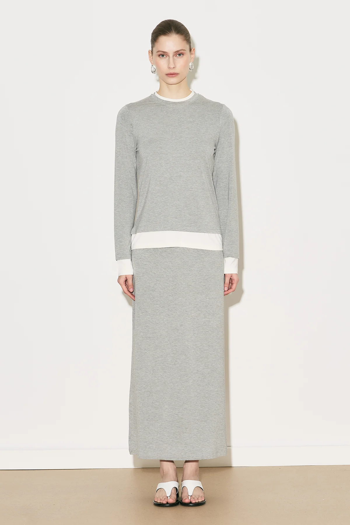 Easy Contrast Long Sleeve Blouse Grey Melange - Image 2