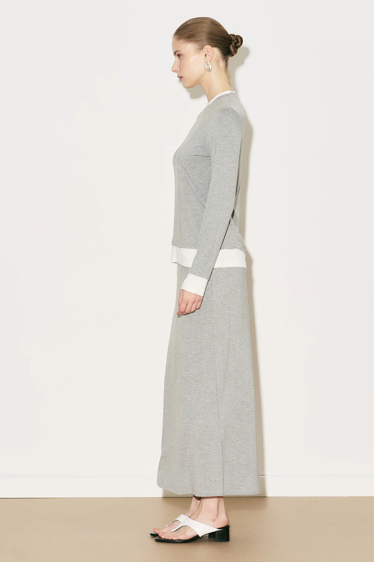 Easy Contrast Long Sleeve Blouse Grey Melange - Image 3