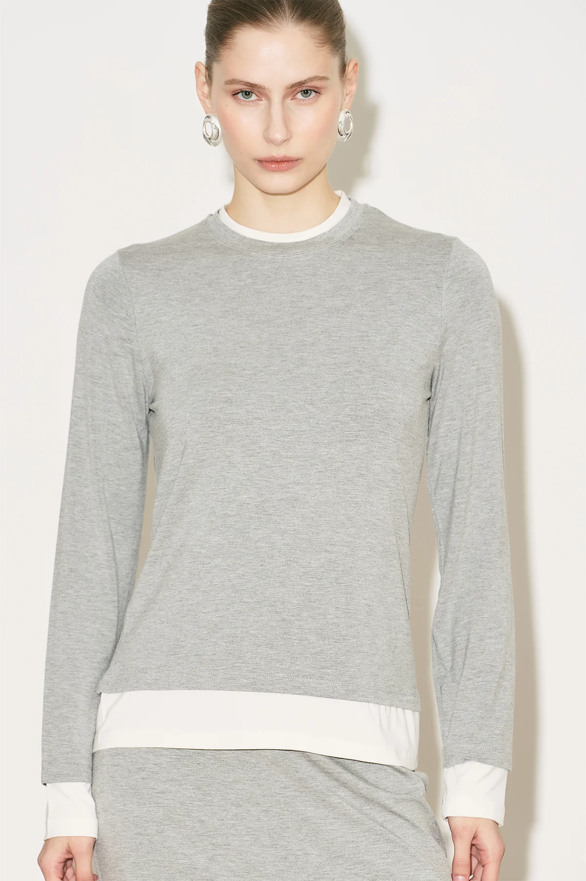 Easy Contrast Long Sleeve Blouse Grey Melange - Image 8