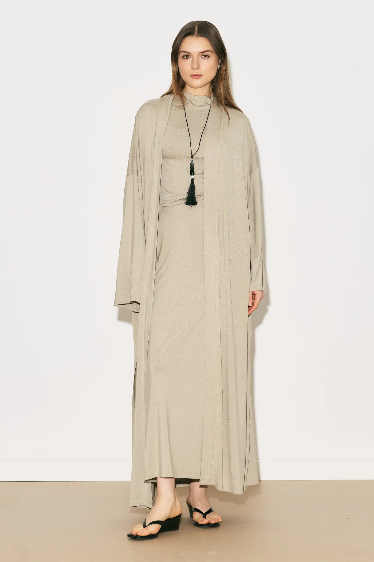 Easy Relaxed Long Kimono Stone - Image 10