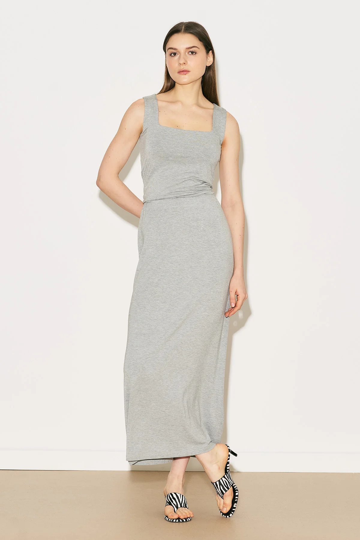 Easy Sleeveless Square Neck Blouse Grey Melange - Image 9