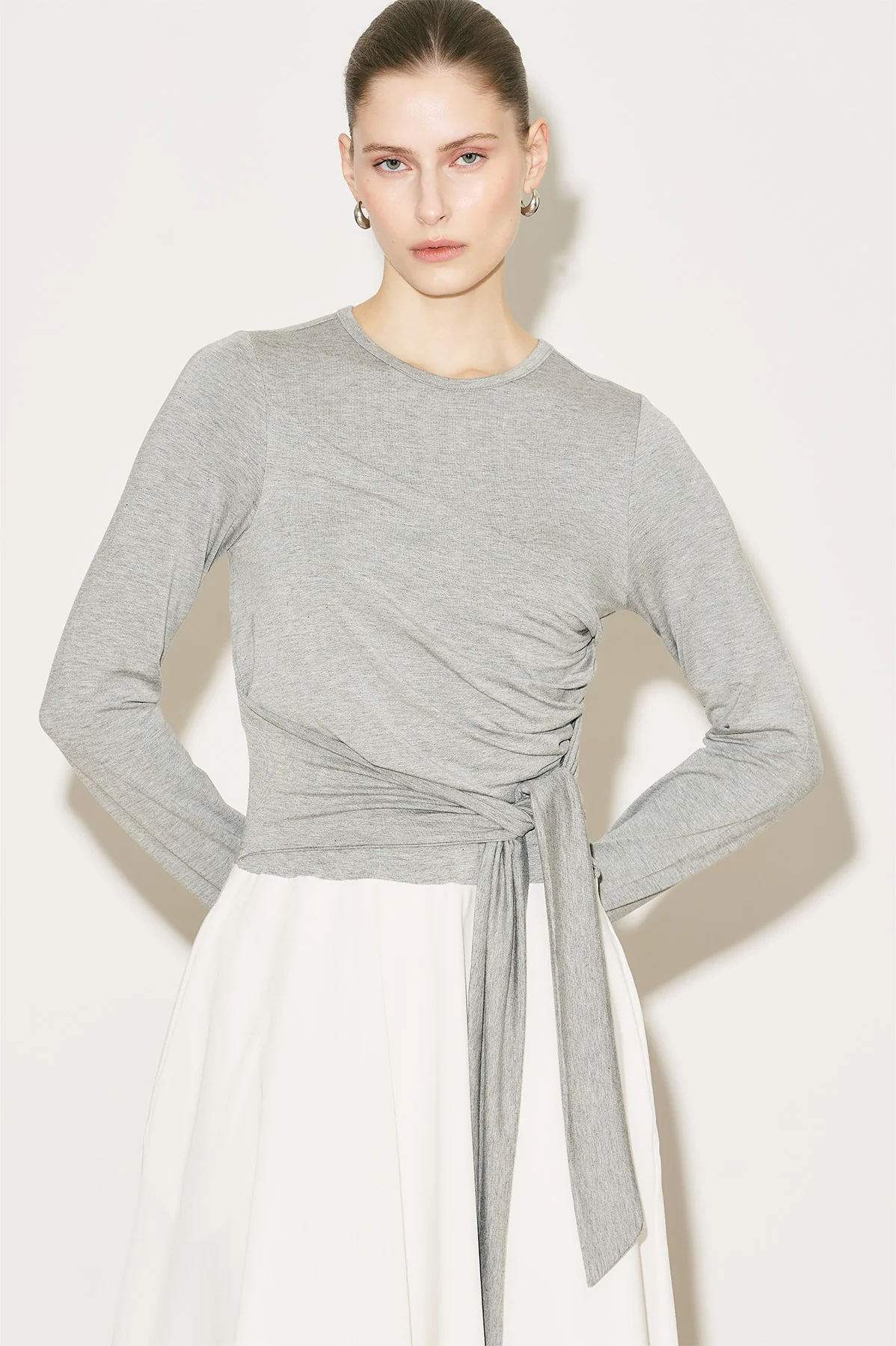 Easy Tie Detail Dress Grey Melange - Image 13