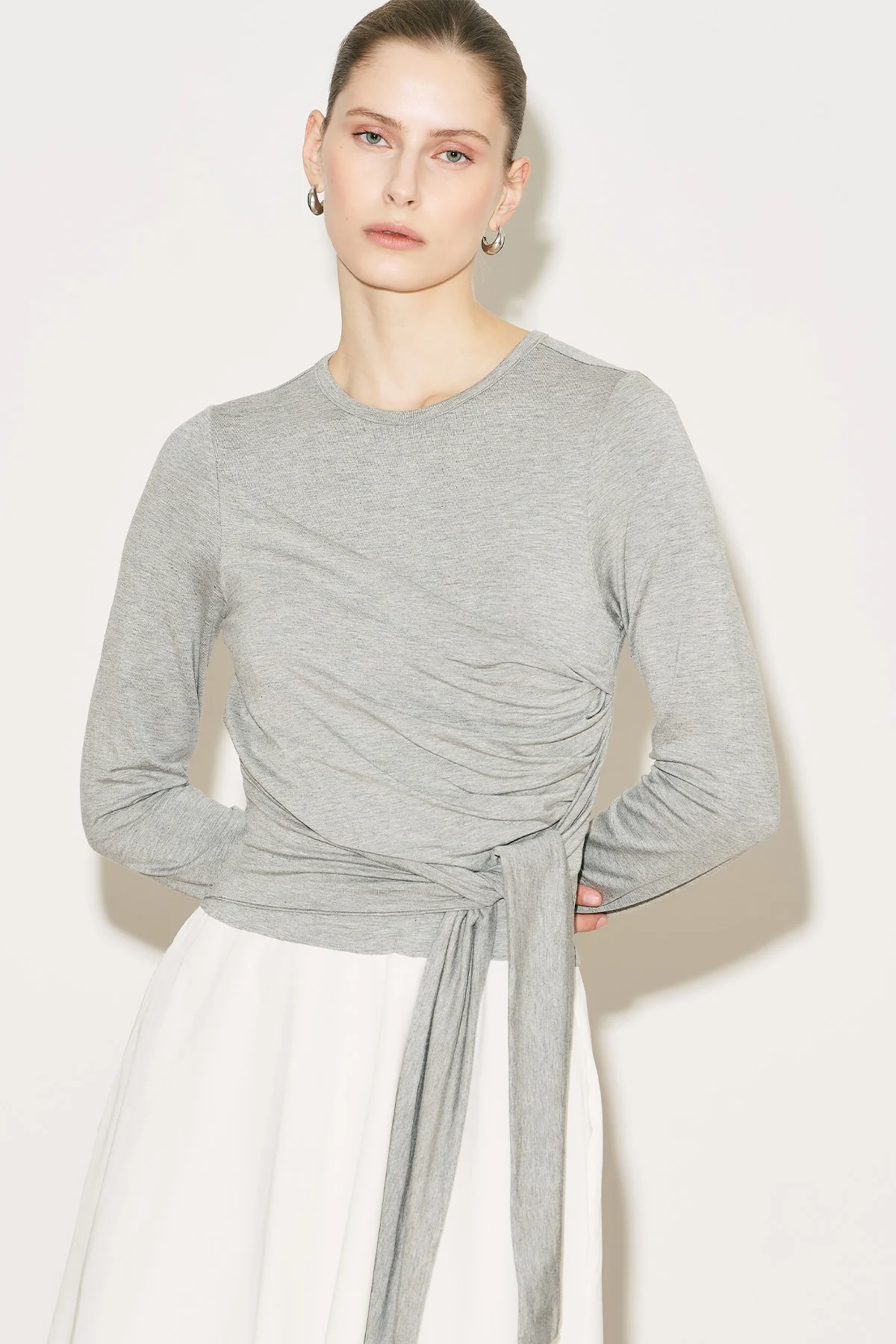 Easy Tie Detail Dress Grey Melange - Image 2