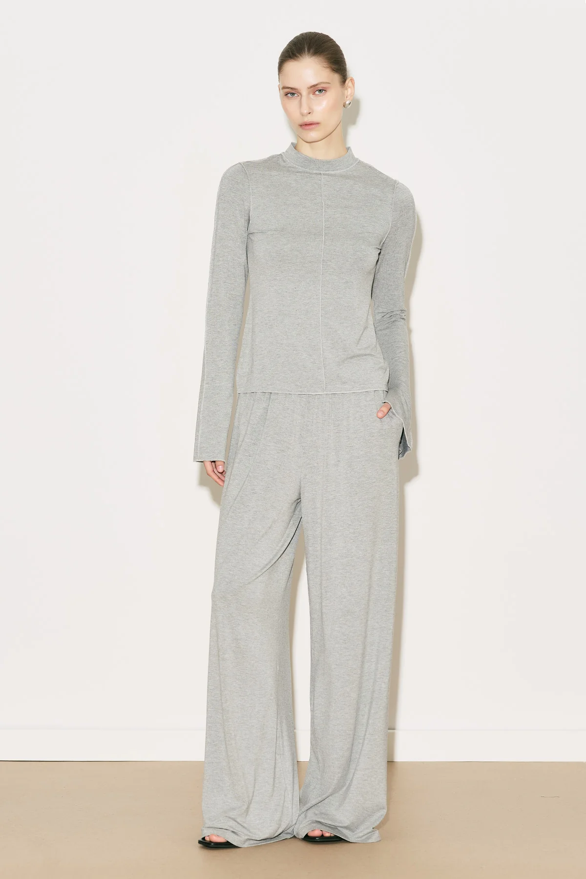 Easy Wide Leg Relaxed Trousers Grey Melange - Image 5