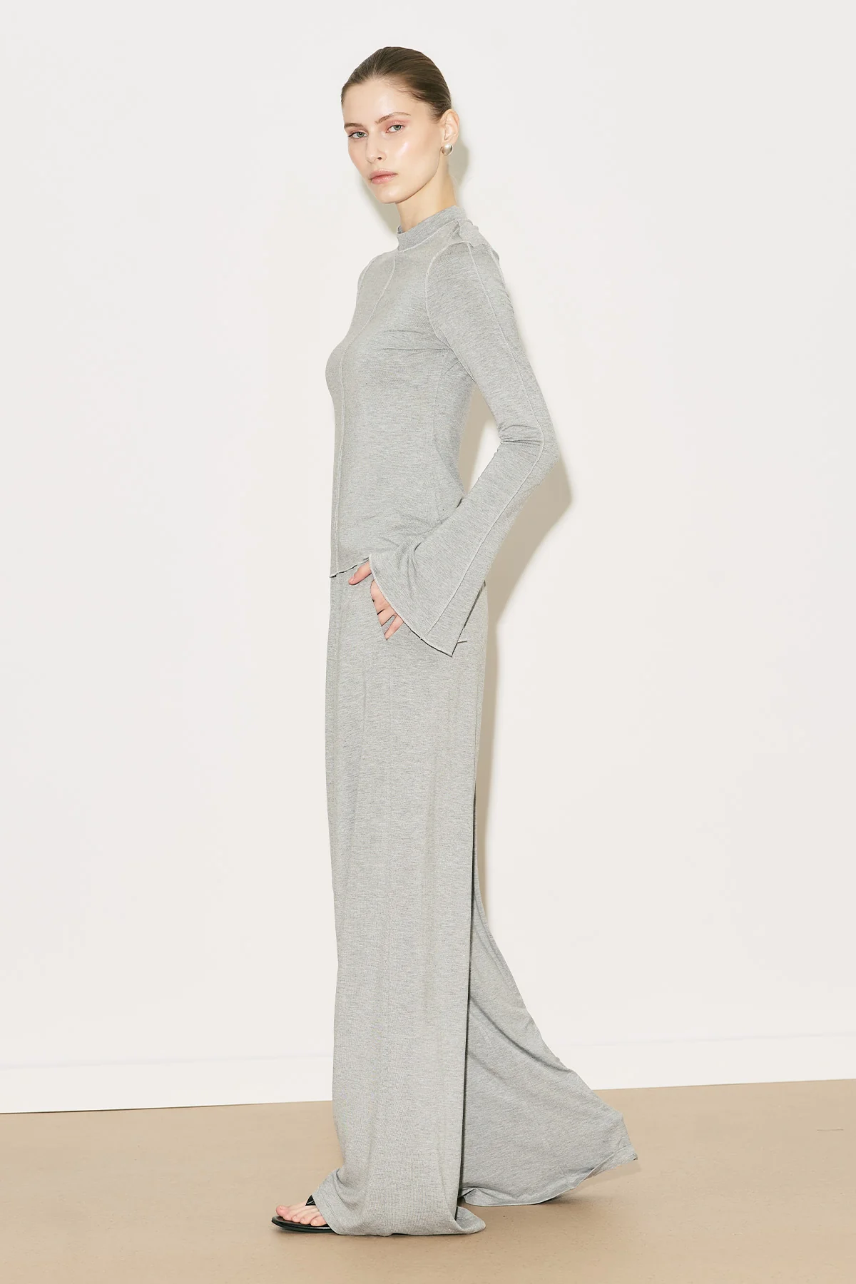 Easy Wide Leg Relaxed Trousers Grey Melange - Image 8