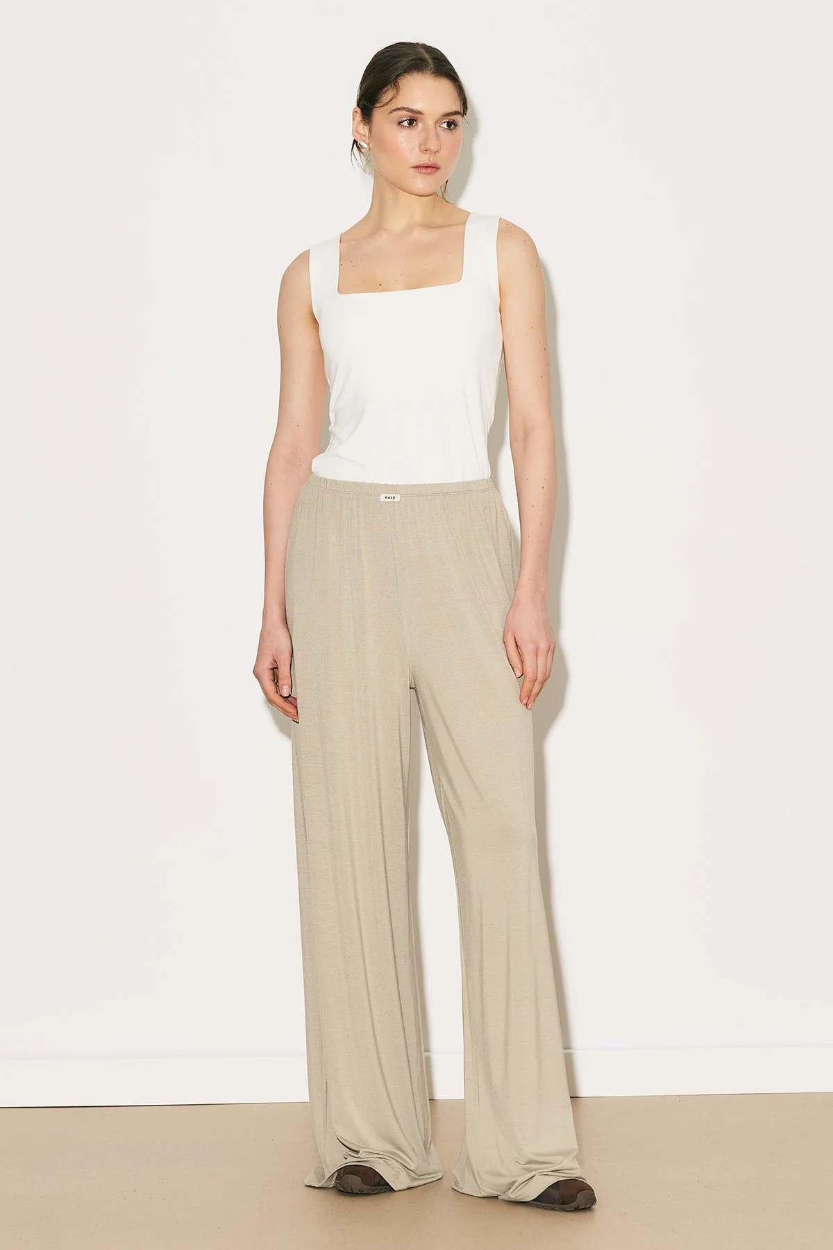 Easy Wide Leg Relaxed Trousers Stone - Image 3