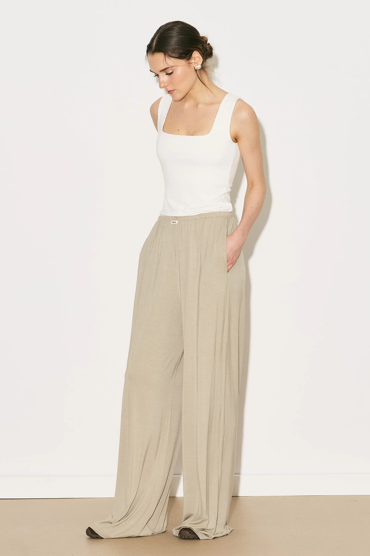 Easy Wide Leg Relaxed Trousers Stone - Image 6