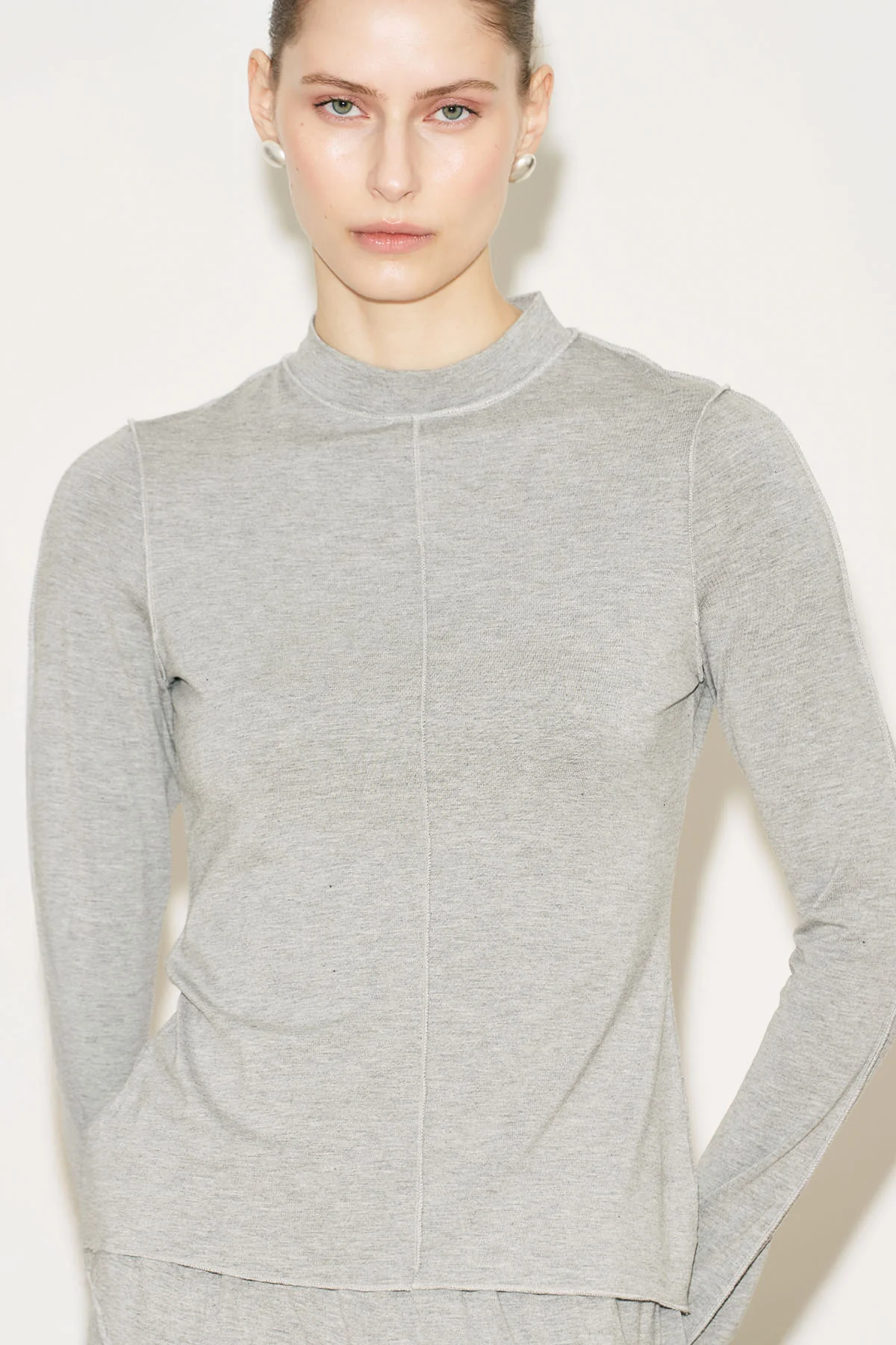 Easy Wide Long Sleeve Blouse Grey Melange - Image 15