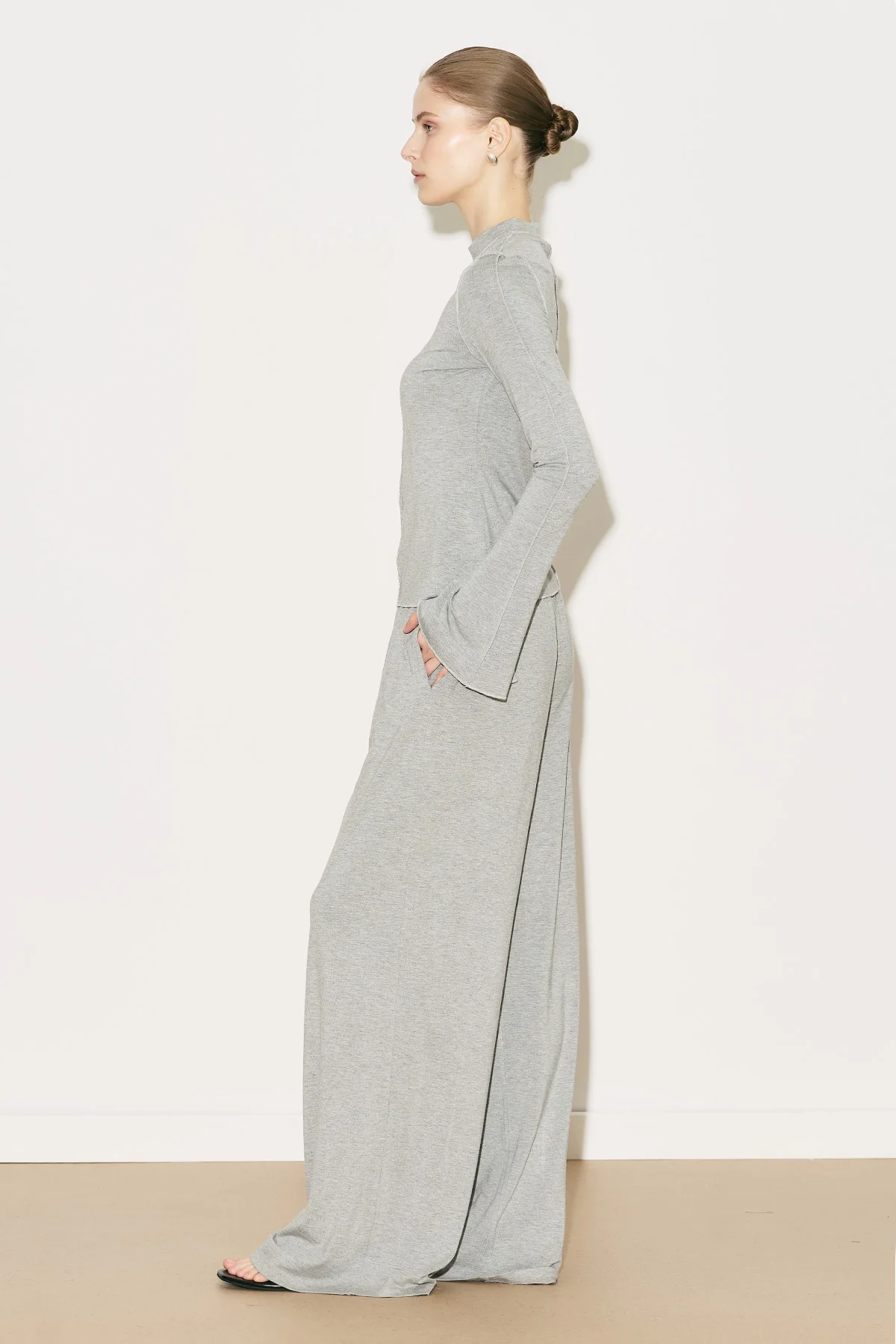 Easy Wide Long Sleeve Blouse Grey Melange - Image 16