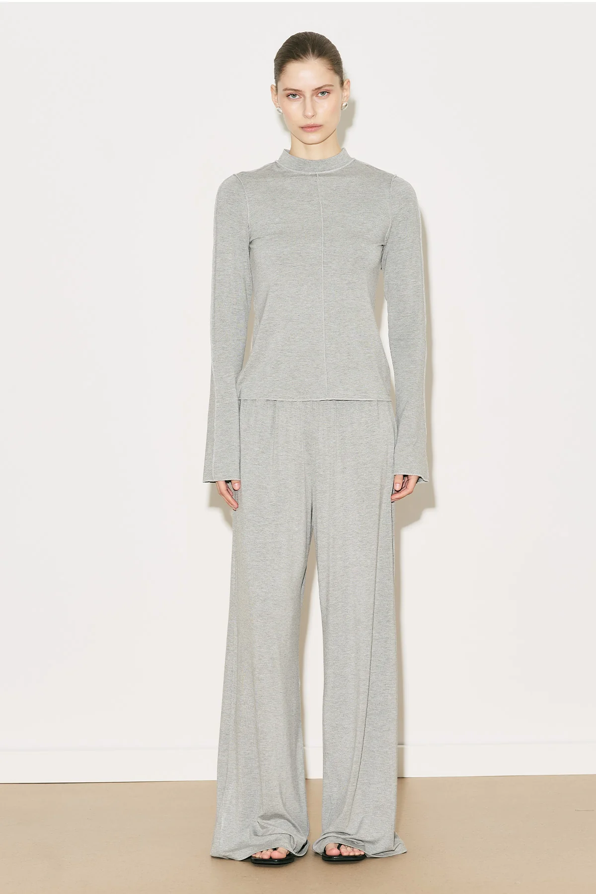 Easy Wide Long Sleeve Blouse Grey Melange - Image 2