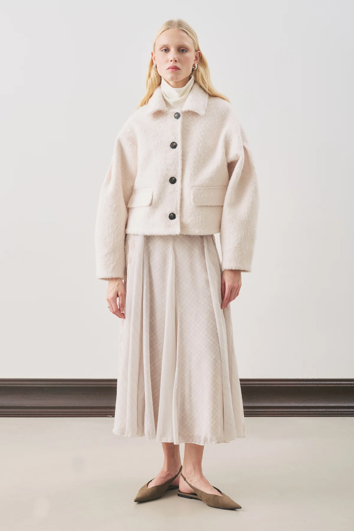 Checked Ruffled Skirt Ecru - Image 2