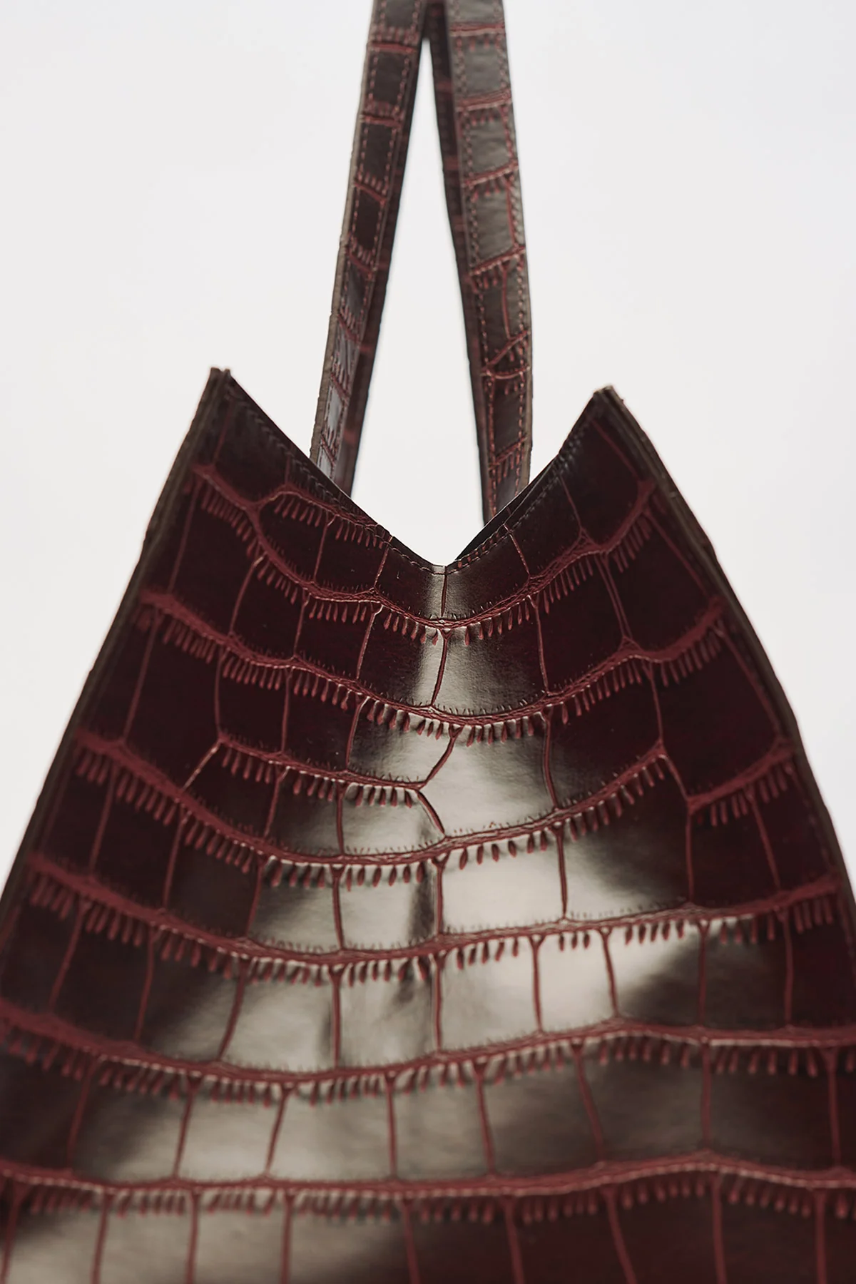 Embossed Leather City Bag Burgundy - Image 8