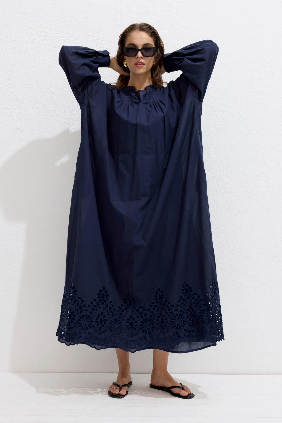 Embroidered Broderie Dress Navy Blue - Image 4