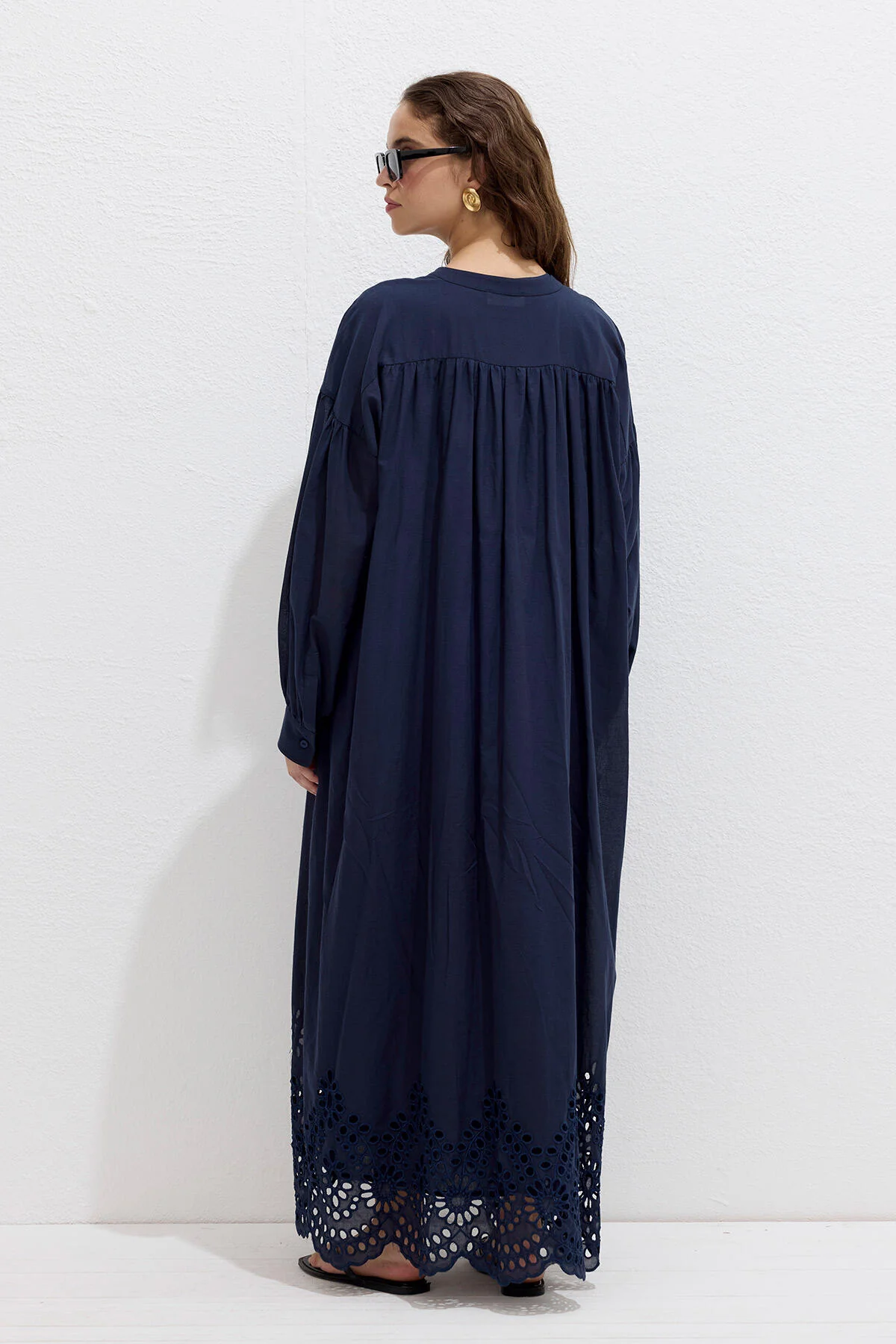 Embroidered Broderie Dress Navy Blue - Image 6