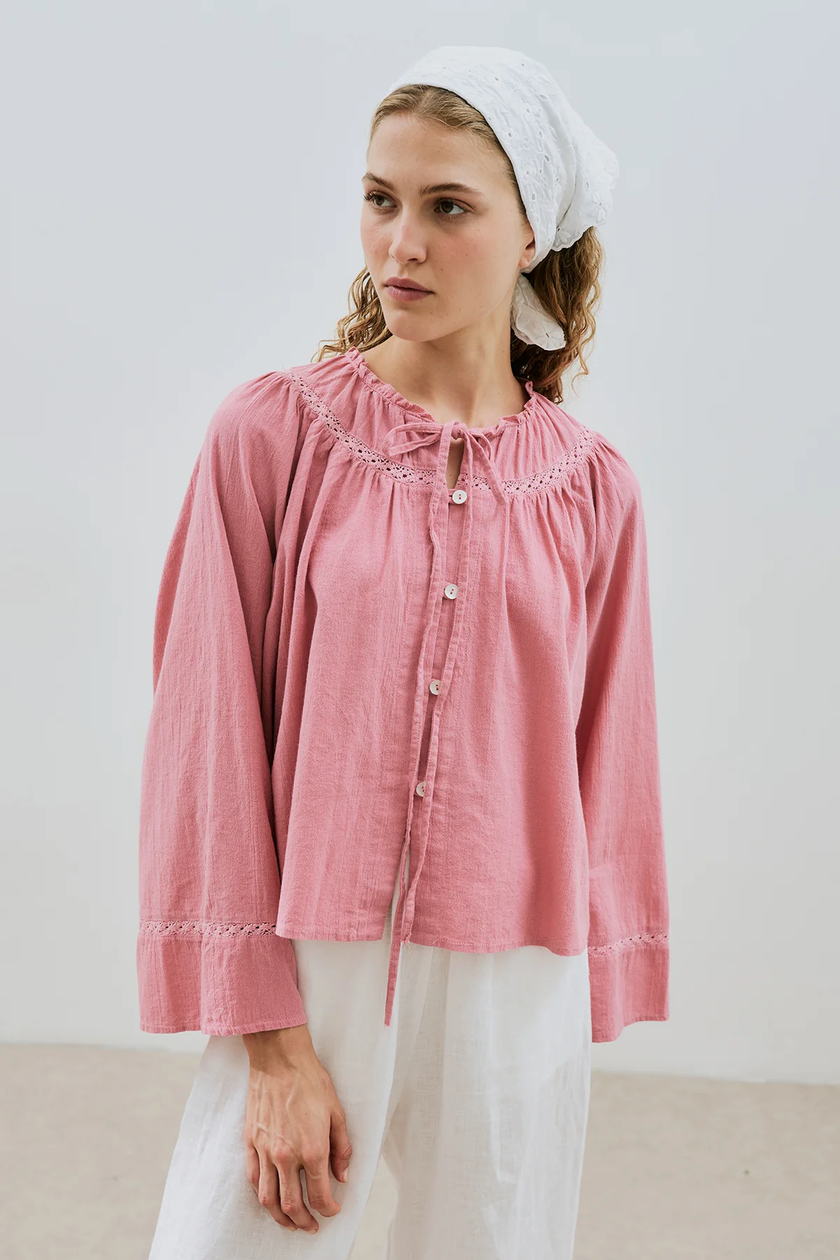 Embroidered Crop Blouse Pink