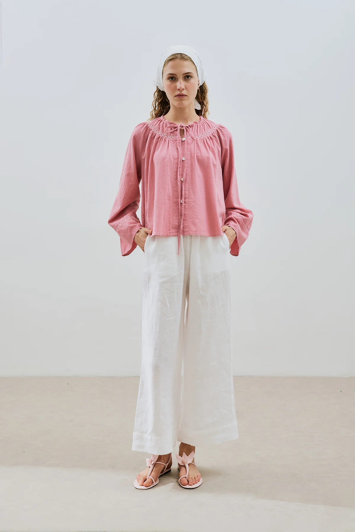 Embroidered Crop Blouse Pink - Image 4